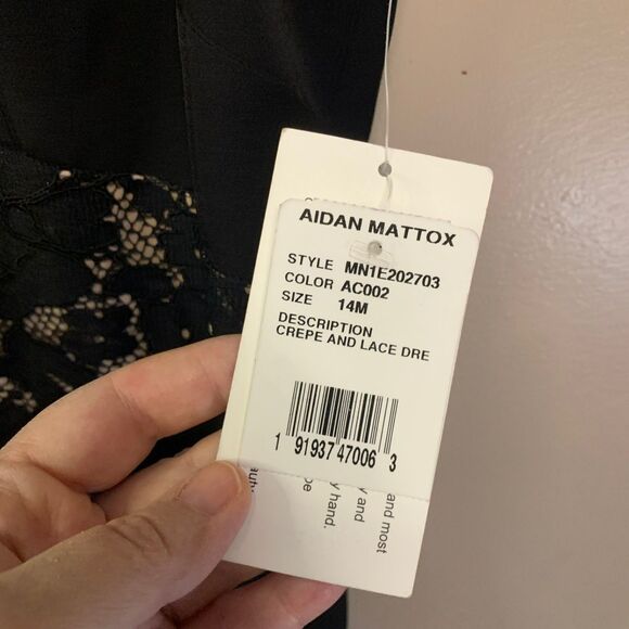 NWT Aidan Mattox Black Nude Crepe Lace Cutout Cocktail Dress Sz 14 - Picture 3 of 10